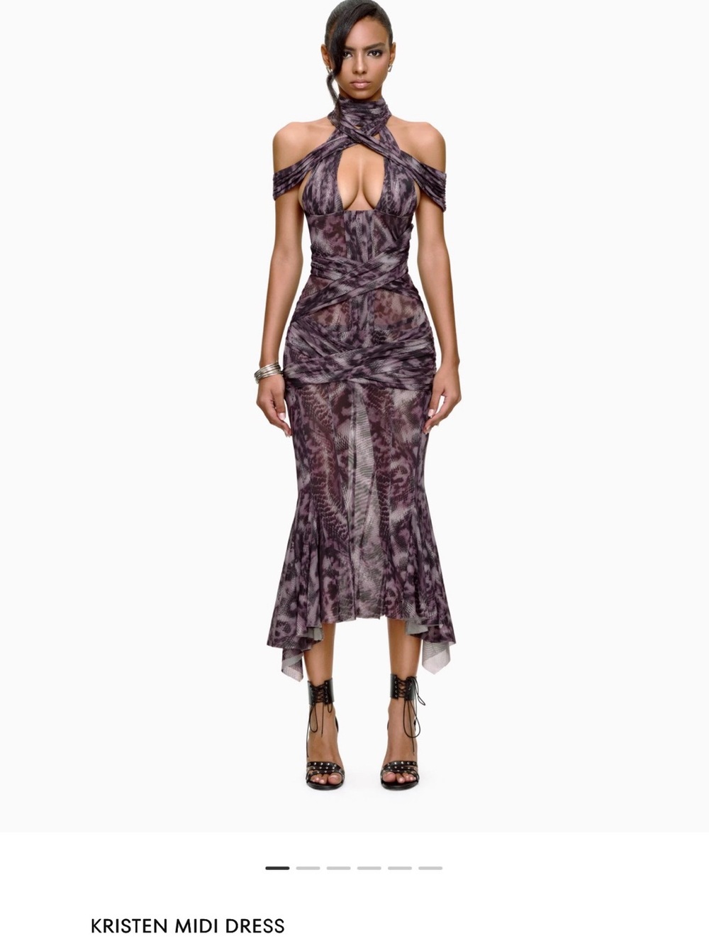 Kristen Purple Printed Cutout Midi Dress by